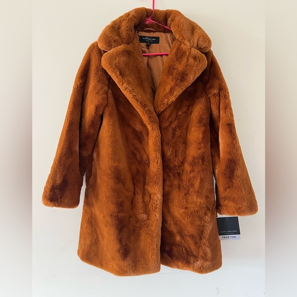 NEW ANDREW MARC NEW YORK PLUSH FAUX FUR COAT JACKET GORGEOUS BROWN MEDIUM - Picture 1 of 8